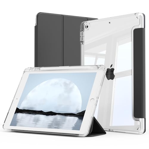 Étui iPad 10.2 pouces avec porte-stylo et coque arrière transparente noire
