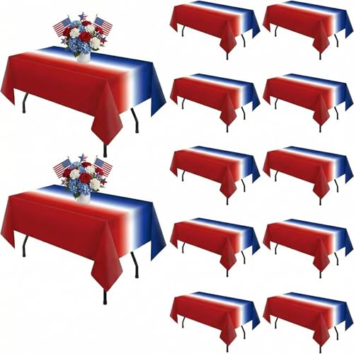 Image of Oudain 12 Pack Patriotic Tablecloths 4th of July Tablecovers 54 inch x 108 inch Red, White and Blue Gradient Plastic Tablecloths for 250th Anniversary Memorial Day, Independence Day, Labor Decor
