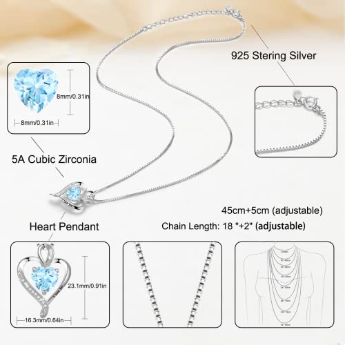 Lavumo Heart Necklaces For Women 925 Sterling Silver Pendant Jewelry Necklace Silver Rose Gold Love Birthstone Necklace For Her Girlfriend Wife Valentines Day Birthday Women Jewelry Gifts 18"+2" #TOP3