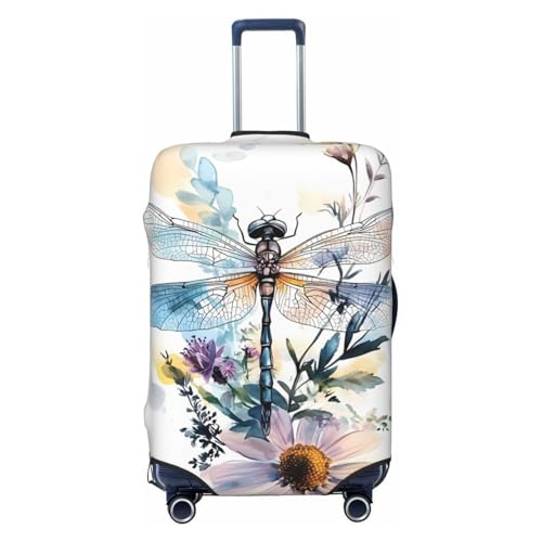 Dragonfly Flower Elastic Travel Luggage Cover, Washable Spandex Suitcase Protector, Anti-Scratch Fits 18-32 Inch