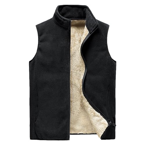 Jamron Homme Grande Taille Hiver Chaud Gilet Doublé Polaire sans Manches Veste Thermique Zippée avec Col Montant Noir 3XL