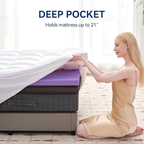 BDEUS Dual Layer 5 Inch Memory Foam Mattress Topper King Size, 2 Inch Gel Memory Foam Plus 3 Inch 1450 GSM Down Alternative Quilted Pillow Top Mattress Pad Cover,White