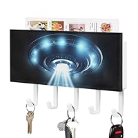 Rkklvbns Key Holder UFO Spaceship Wall Mounted Key Rack with 5 Hooks Mail Organizer Wall Mount Hanging Key Hook Home Decor for Office Entryway Kitchen