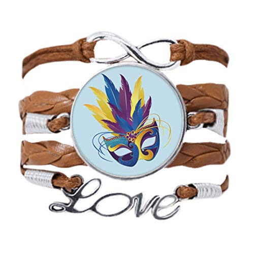 Bracelet carnaval de venise cuir noir corde tordue plume bleue tendance