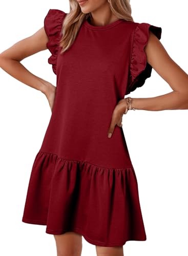 Image of Acelitt Womens Casual Summer Crewneck Babydoll Flowy Tiered Mini Dress, S-XXL