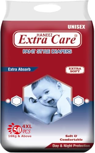 Image of EXTRA CARE PANT STYLE BABY DIAPERS 4XL 50 COUNT,16-30kg, 12 Hours Absorption, Extra Soft For Day & Night Protection