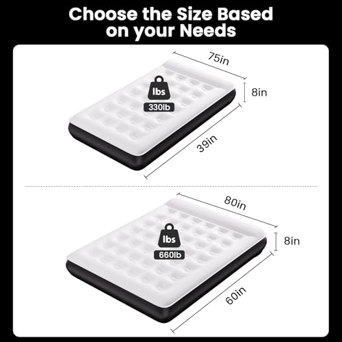 COMMOUDS Twin Air Mattress with Built-in USB Rechargeable Air Pump, 8\" Raised Blow up Mattress with Built-in Pillow, Portable Inflatable Mattress, Air Bed for Camping, Travel, Home and Guest