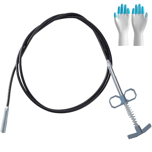 WIPEOUTX Drain Snake, 79 Inch Drain Clog Remover Tool with pair of Reusable Gloves – Flexible Grabber Claw Hair Drain Cleaner for Sink, Shower, Tub, Toilet, Bathroom & Kitchen Pipes