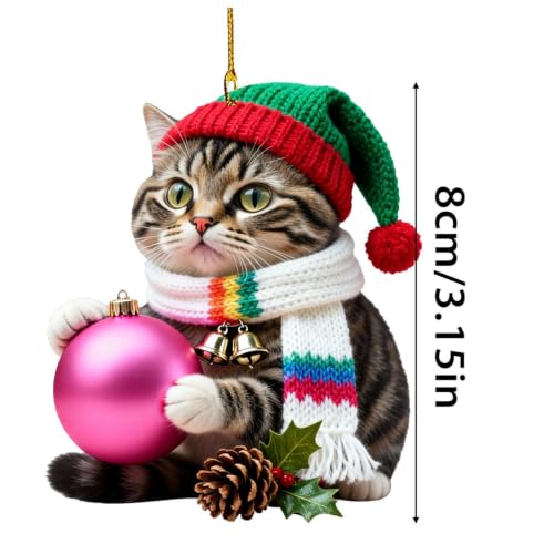 3 Inch Cats Christmas Tree Ornament 2D Santa Hat Scarf Warm Cute House,A - image 2