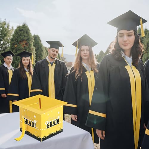 Image of Outus 2026 Grad Card Box with Tassel Congrats Graduation Cap Card Holder for Graduation Gift Box Party Supplies (Yellow,Stylish)
