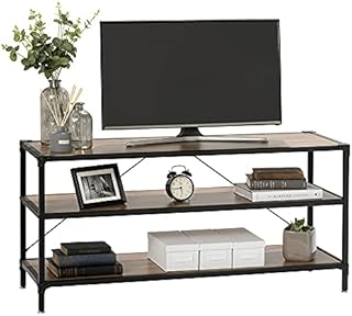 Oak Style TV Stand with Matt Black Industrial Detailing 580mm H x 1200mm W x 395mm D