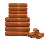SNOWDROP Luxury Bath Towels Set - 12 Piece Set, Bamboo Microfiber Bathroom Towels, Super Soft Shower Towels, Extra Absorbent Bath Towel, 4 Bath Towels, 4 Hand Towels, 4 Wash Cloths - Rust