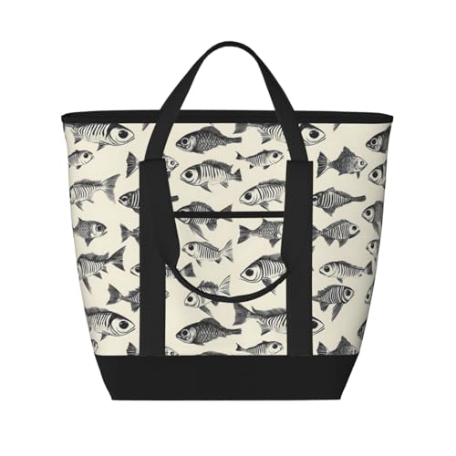 Sac d'épicerie isotherme avec imprimé poissons à gros yeux grand format isolant pour courses