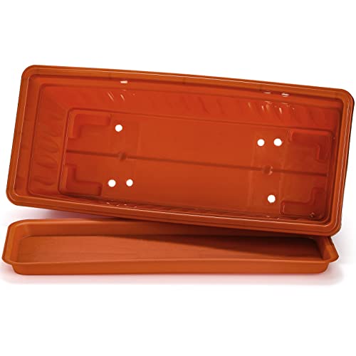 Fasmov 5 Pack 17 Inches Flower Window Box Plastic Vegetable Planters With Trays Vegetables Growing Container Garden Flower Plant Pot With 5 Pcs Plant Labels For Balcony, Patio, Garden, Orange #TOP4