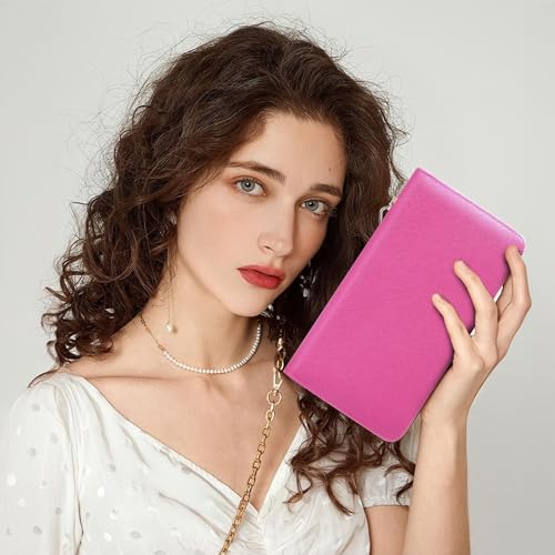 Image of Chelmon Womens Wallet Genuine Leather RFID Blocking Purse Credit Card Clutch (CH Rose Red)