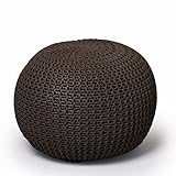 Urban Lifestyle Round Knit Pouf - Hand Woven Cotton, Brown