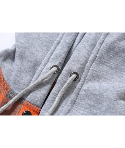 ZITY Men's Flannel Hoodie Shirts Casual Button Down Plaid Shirt Jackets for Men Long Sleeve Stylish Hooded with Pocket Orange Grey X-Large - Image 6