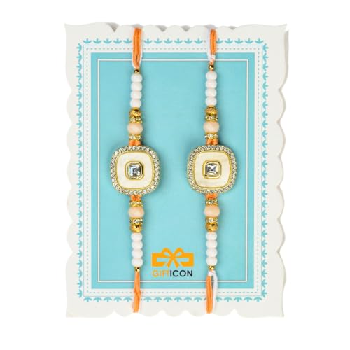 Image of Gifticon Rakhi Set for Brother Bundled with Chocolate | Rakshabandhan Gift Box with Moments Chocolate Pack Greeting Card | Roli | Chawal | Premium Rakhi Gifting Set with 2 Peach AD Rakhi