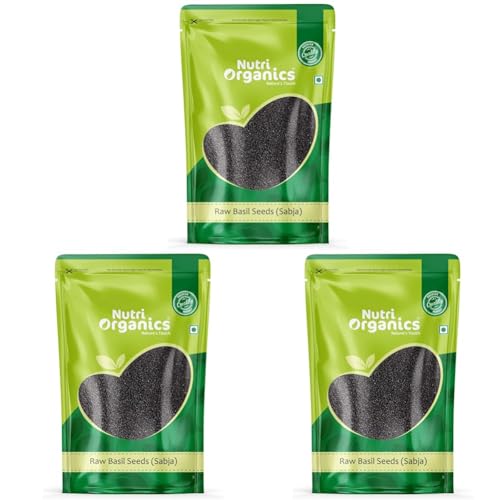 Image of NutriOrganics Authentic Raw Basil Seeds(Sabja)-Immunity Booster,Fiber-Rich Superfood For Weight Loss 500G|Tukmariya Seeds (Pack of 3)