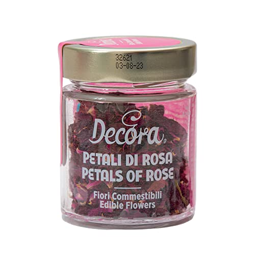 DECORA, 0201010 Flores Comestibles, Pétalos de Rosa Comestibles, Ideales para Decorar todo tipo de Preparaciones Culinarias, Apto tanto para Platos Dulces como Salados, Envase de 4 gramos.
