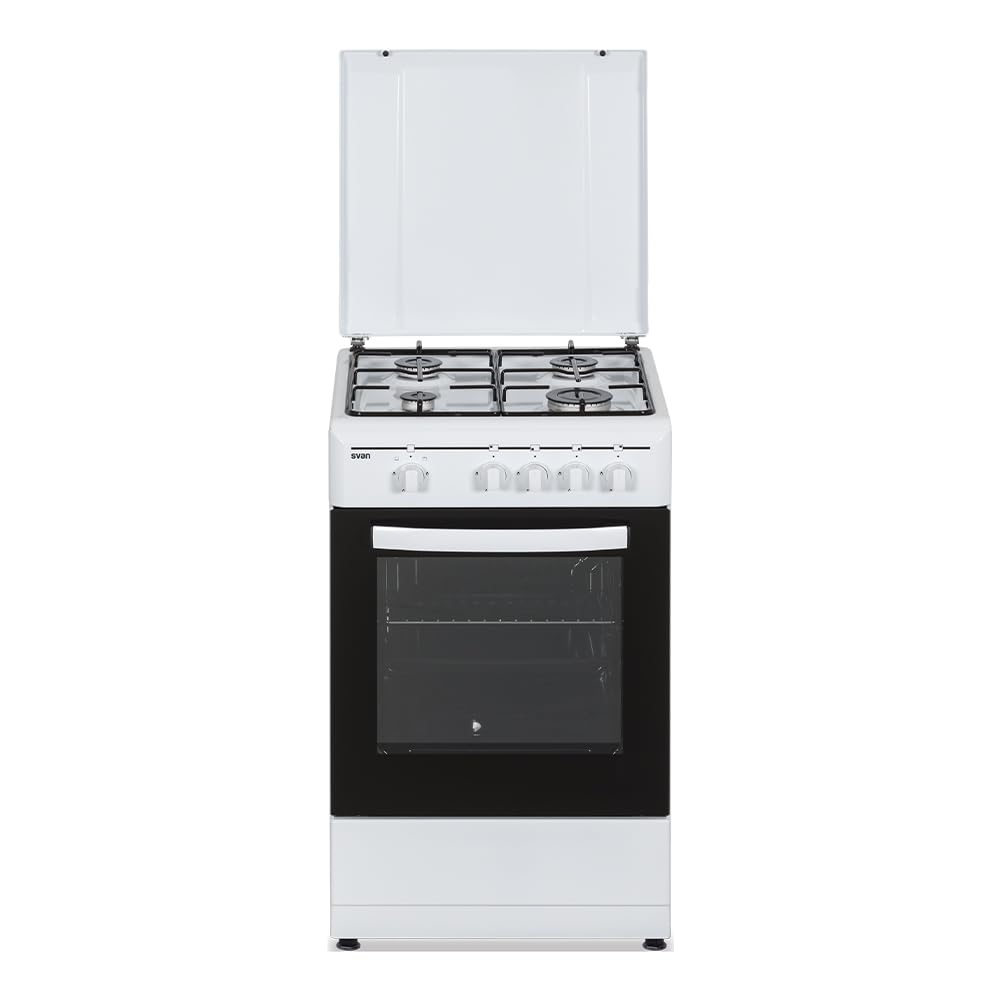 Svan Cocina de Butano con Horno con Grill 55 L SKG4500TM - 4 Zonas de Cocinado, Kit Conversión Gas Natural, Acabado en Esmalte Blanco