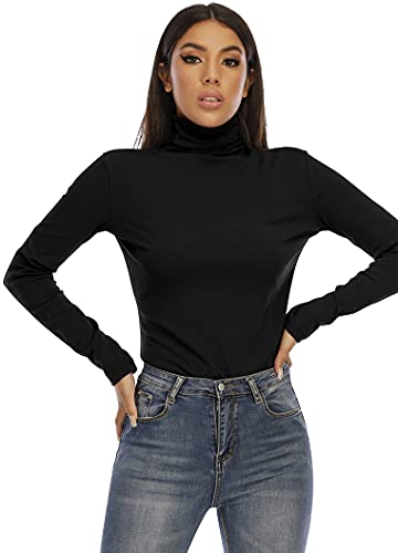 Image of RightPerson Women's Basic Long Sleeve Turtleneck T-Shirt Solid Slim Soft Cotton Tops