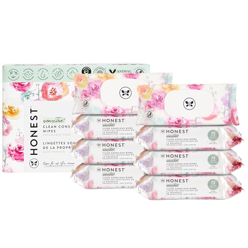 Image of The Honest Company Clean Conscious Multi-Use Wipes | Hypoallergenic + Unscented for Sensitive Skin | Over 99% Water, Compostable, Plant Based, Baby Wipes | Rose Blossom, 576 Count