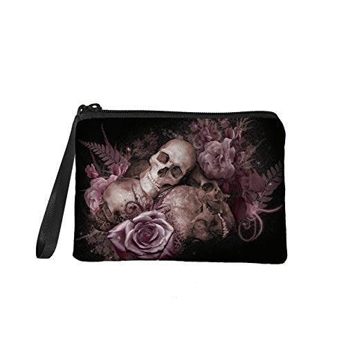 TOADDMOS Petit porte-monnaie guépard avec fermeture éclair pour femme et fille, Tête de mort florale., Taille unique, Porte-monnaie Cover