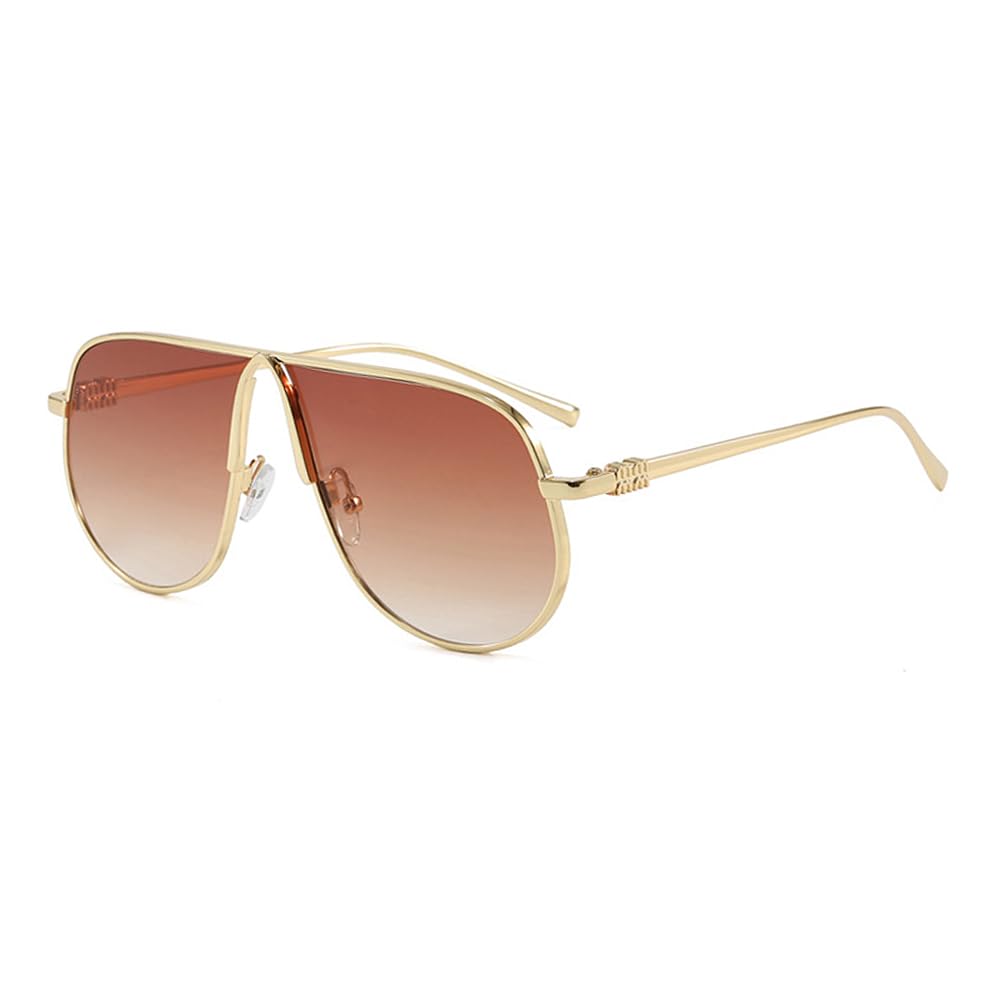 Lranolwxv Women's Gradient Brown Oversized Toad Shaped Sunglasses Uv400 Protection Gold Metal Large Frame Irregular Lenses Luxury Sun Glasses Retro Sunnies Outdoor Street Vacation Travel