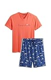 ARTHUR   Pyjama Court Homme, Ensemble Manches Courtes et Short   100% Coton Bio léger, Doux et Confortable   Motif Voilier Bleu Marine   Taille S
