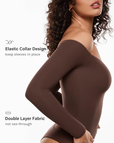 INLYRIC Women's Inbarely Soft Off The Shoulder Double Lined Long Sleeve Tops Going Out Slim Fitted Sexy Trendy T-Shirts4