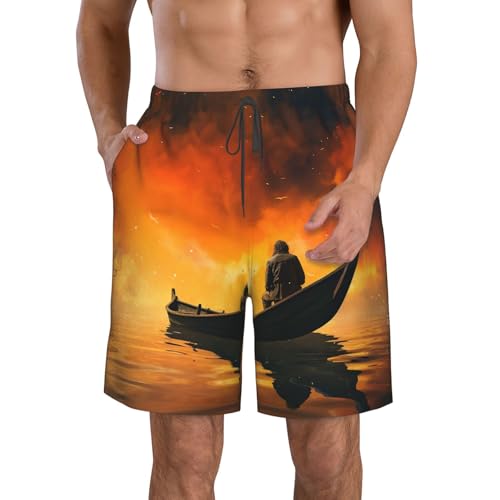 Men's Swim Trunks Quick Dry Board Shorts Mens Bathing Suit Swimsuits Man and Boat Beach Shorts with Pockets