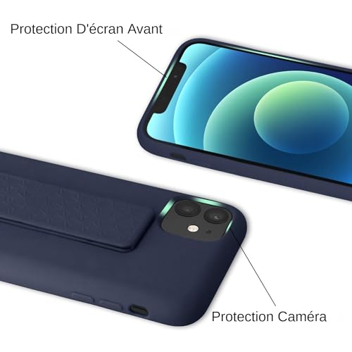 Coque iPhone 11 bleu silicone avec stand invisible réglable antichoc - 3