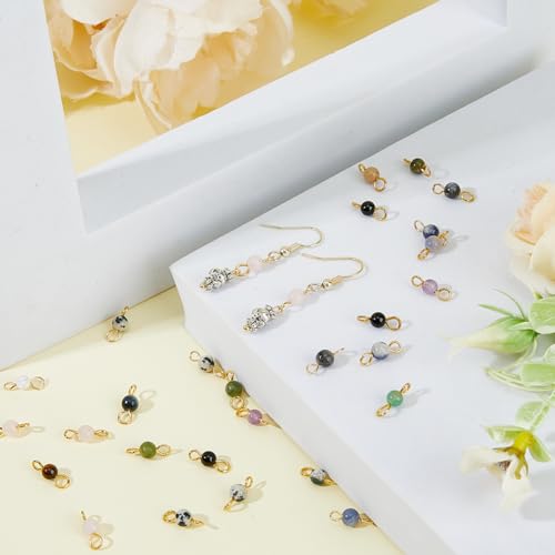 Eslabones de piedra de cristal natural con conectores de doble bucle dorado 5