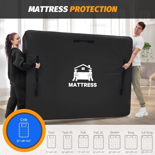 Mattress Bags for Moving, BETU Mattress Protector Waterproof Mattress Cover Crib Size Storage Bags with 8 Heavy-Duty Handles and Zipper for Bed Extra Thick Large Reusable (52"x28"x6.5",Black) by BETU - Image 6