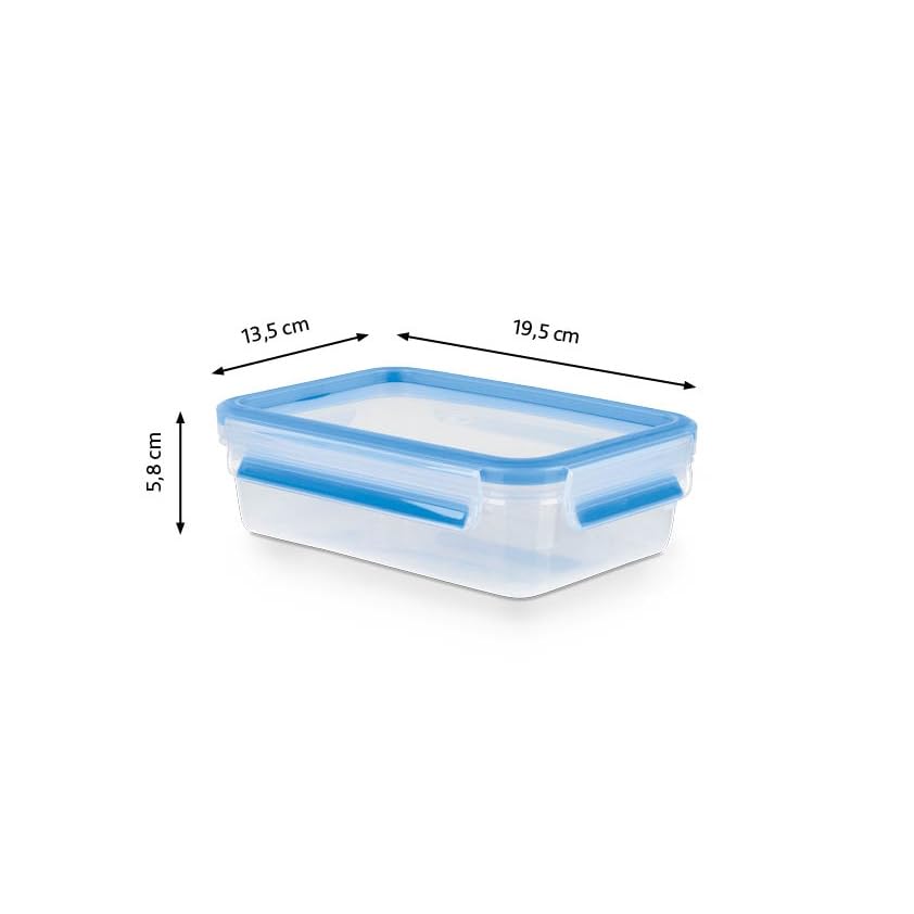 EMSA Clip & Close Frischhaltedosen-Set, rechteckig, 5 X 0,8 L, Aufbewahrungsboxen, 100 Prozent dicht, spülmaschinen-, gefrier-, mikrowellenfest, Transparent, Blau, Made in Germany, N10307