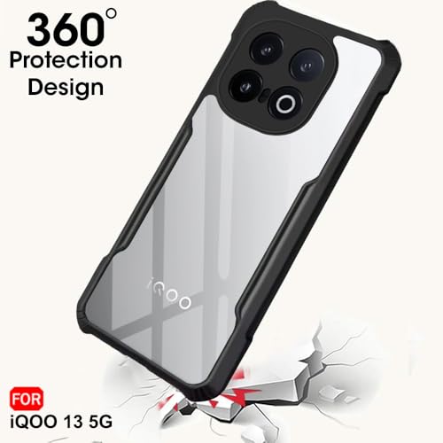 Image of TheGiftKart Shockproof Crystal Clear Back Cover Case for iQOO 13 5G | 360 Degree Protection | Protective Design | Transparent Back Cover Case for iQOO 13 5G (PC & TPU, Black Bumper)