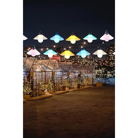 ooLALoo LED String Light with Shade 16ft Connectable IP44 Waterproof 10 Bulbs for Garden Parties Patio Bistrio Decor and Cozy Outdoor Evenings (Multi-Color) Cover