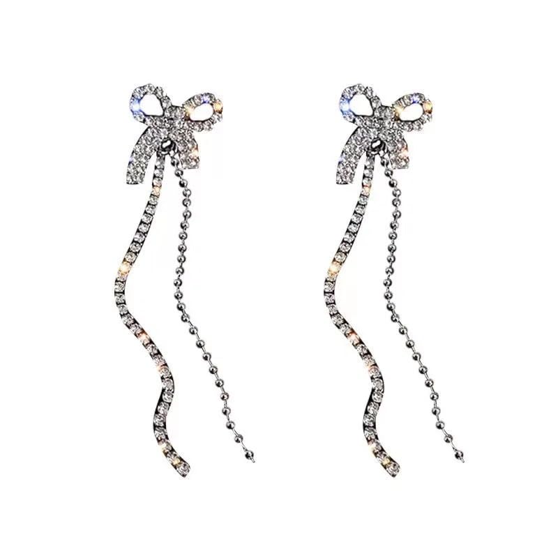 Fashionable Rhinestone Chain Bow Dangling Korean Earrings (B0CXTCSM9G) Amazon Price History, Amazon Price Tracker