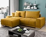 𝗘𝗟𝗘𝗚𝗔𝗡𝗭 𝗨𝗡𝗗 𝗢𝗥𝗗𝗡𝗨𝗡𝗚 - Die Couch hat Stellfüße in Chromoptik. Für mehr Ordnung ist die elegante Polstercouch mit einem großen Bettkasten zur Aufbewahrung von Bettwäsche oder Decken ausgestattet. Der Bettkasten bietet genügend Stauraum. Dank der rückenechten Ausführung kann das Ecksofa frei im Raum.