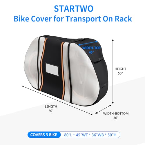 STARTWO Bike Cover for Transport On Rack, Bicycle Cover Outdoor Storage Waterproof for Transport 1,2,3 Bikes on Car Rear, with Two Elastic Straps and License Plate Window, Visible Tail Lights