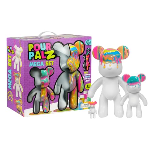 Pour Palz DIY Paint Pouring Kit Create Custom Art with XL & Standard & Keychain Figure 5 Acrylic Pour Paints -Fun Creative Hobby for Kids & Adults Unique Collectible Craft Set Mega Pack Ages 5+