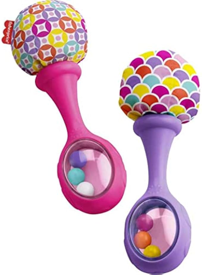 Fisher-Price Newborn Toys Rattle ‘n Rock Maracas, 2 Soft Musical Instruments for Developmental Play for Babies Ages 3+ Months, Pink & Purple