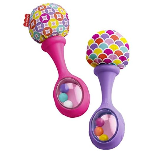 Fisher Price Newborn Toys Rattle 'N Rock Maracas, Set of 2 Soft Musical Instruments for Babies 3+ Months, Pink & Purple [Amazon Exclusive]