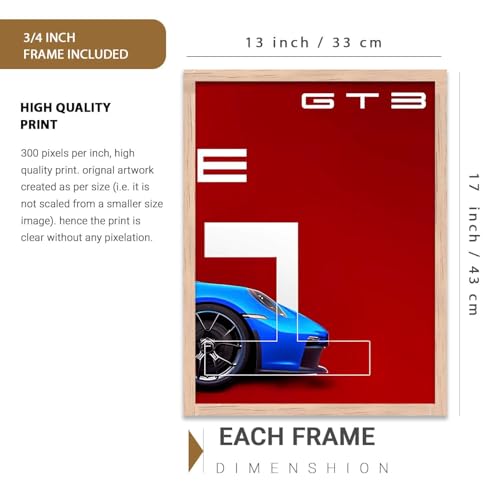Image of HOTHOUSE Big Porsche 911 Car Framed Posters Gift Items for Boys Room Wall Decoration Bedroom Living Room Office Studio Decor | Car Poster Frame for Wall Decor Set Of 3 Size(13X17 inch)