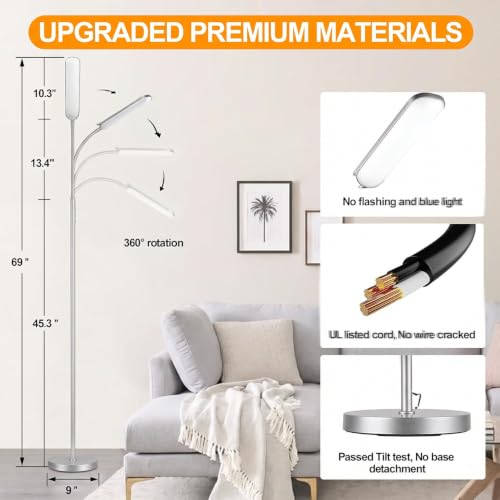 Image of marctronic Silver Modern Floor Lamp, 18W 1800LM Bright LED, Touch Control & Memory Function, Dimmable Timing Eye-Caring Lamp for Office /Bedroom