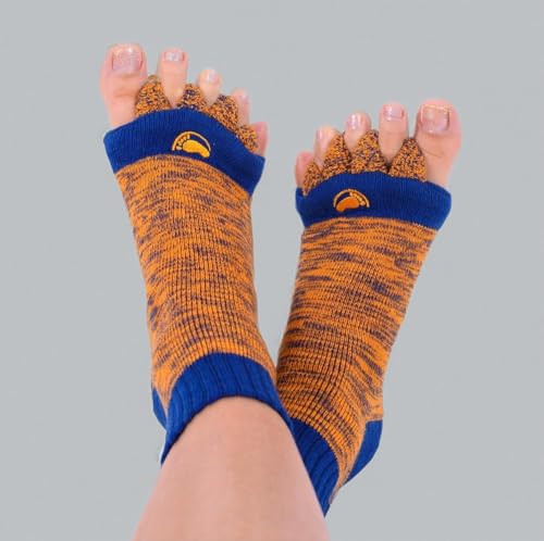Image of My Happy Feet Foot Alignment Socks with Toe Separators for Men or Women, Orange & Blue, Medium