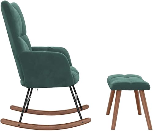 Miniatura 85 de vidaXL Velvet Rocking Chair - Dark Gray - Modern Design - Comfortable Foam Padding - Steel Frame with Solid Rubber Wood Rocking Rails