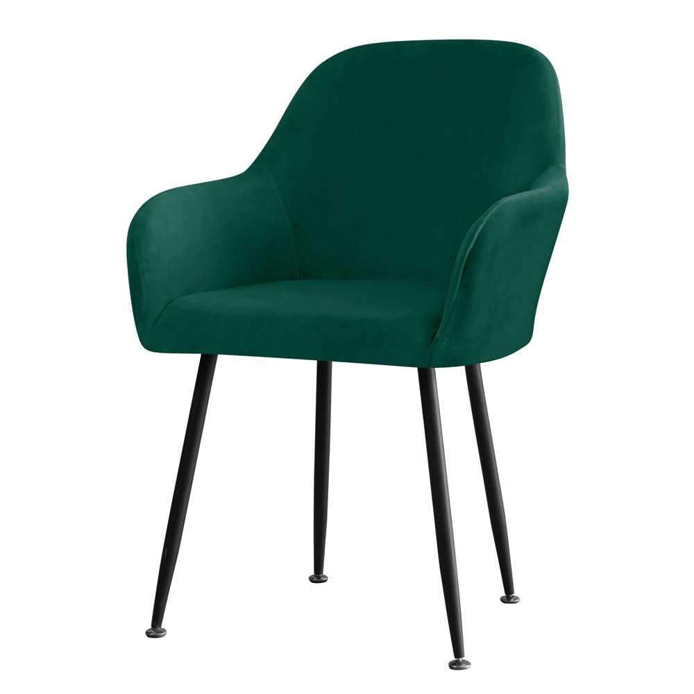 Highdi Scandinavian Velvet Dining Chair Slipcovers Set of 6/4/2/1, Stretch Covers With Armrest and Back Support (1 pc, Dark Green)