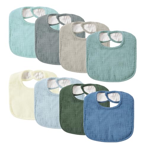 Image of JELLYMONI Muslin Baby Bibs 8 Pack Baby Bandana Drool Bibs for Unisex Boys Girls, 100% Cotton Solid Colors Soft Square Teething Bibs for Newborn